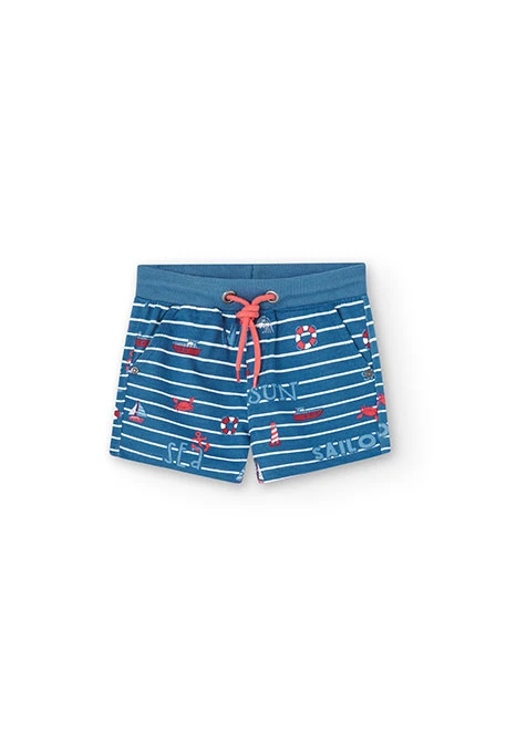Fleece-Bermuda-Shorts, für Baby-Jungen, mit Aufdruck, in Farbe Blau