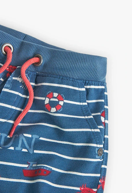 Fleece-Bermuda-Shorts, für Baby-Jungen, mit Aufdruck, in Farbe Blau