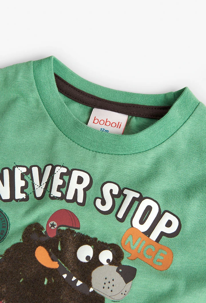 Camiseta de malha de bebé menino em verde com estampado