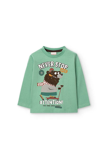 Camiseta de punto listo de bebé niño en verde con estampado