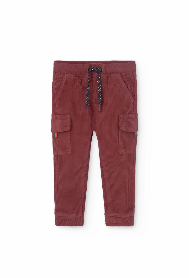 Pantalon en velours côtelé pour bébé garçon de couleur marron