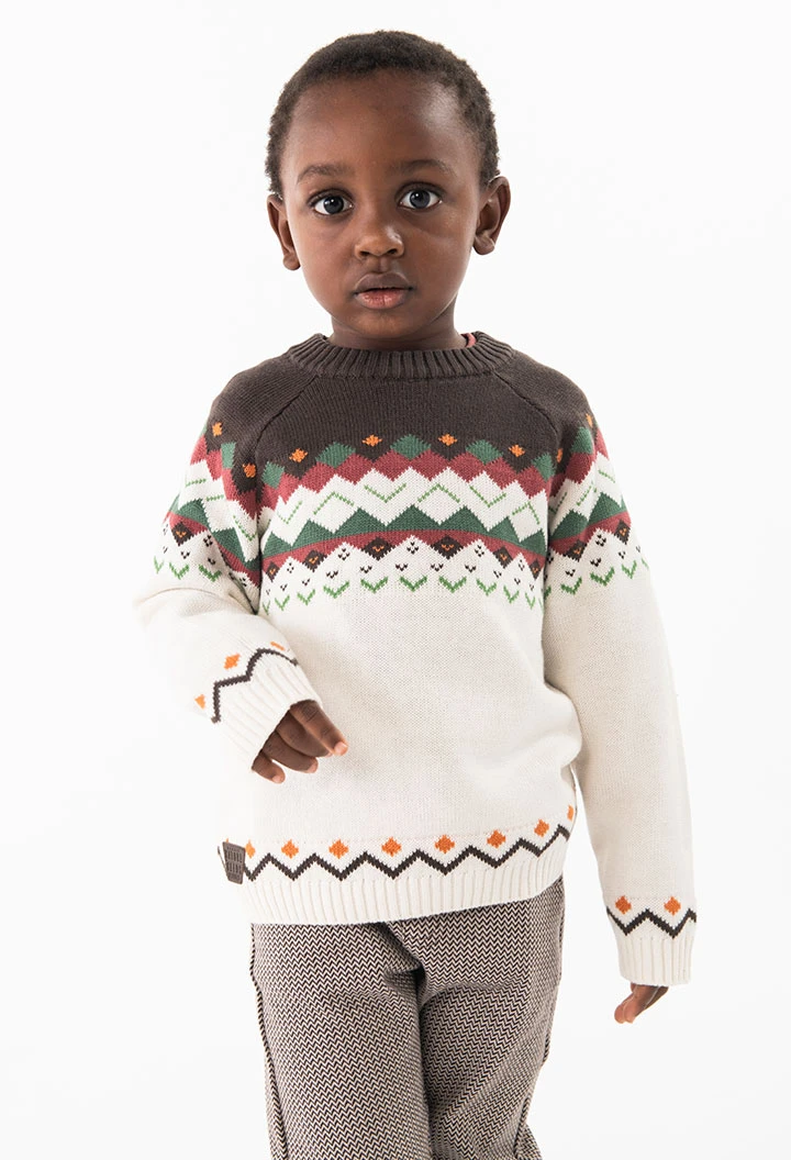 Knitted jumper for baby boy in brown and white