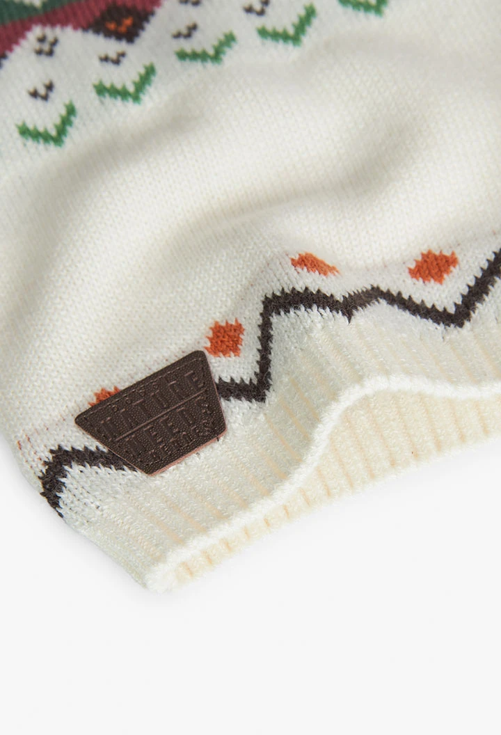 Knitted jumper for baby boy in brown and white