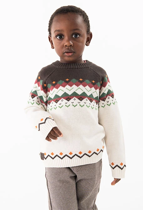 Knitted jumper for baby boy in brown and white