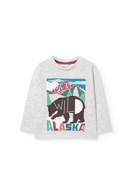 Baby boy white knit T-shirt with Alaska print