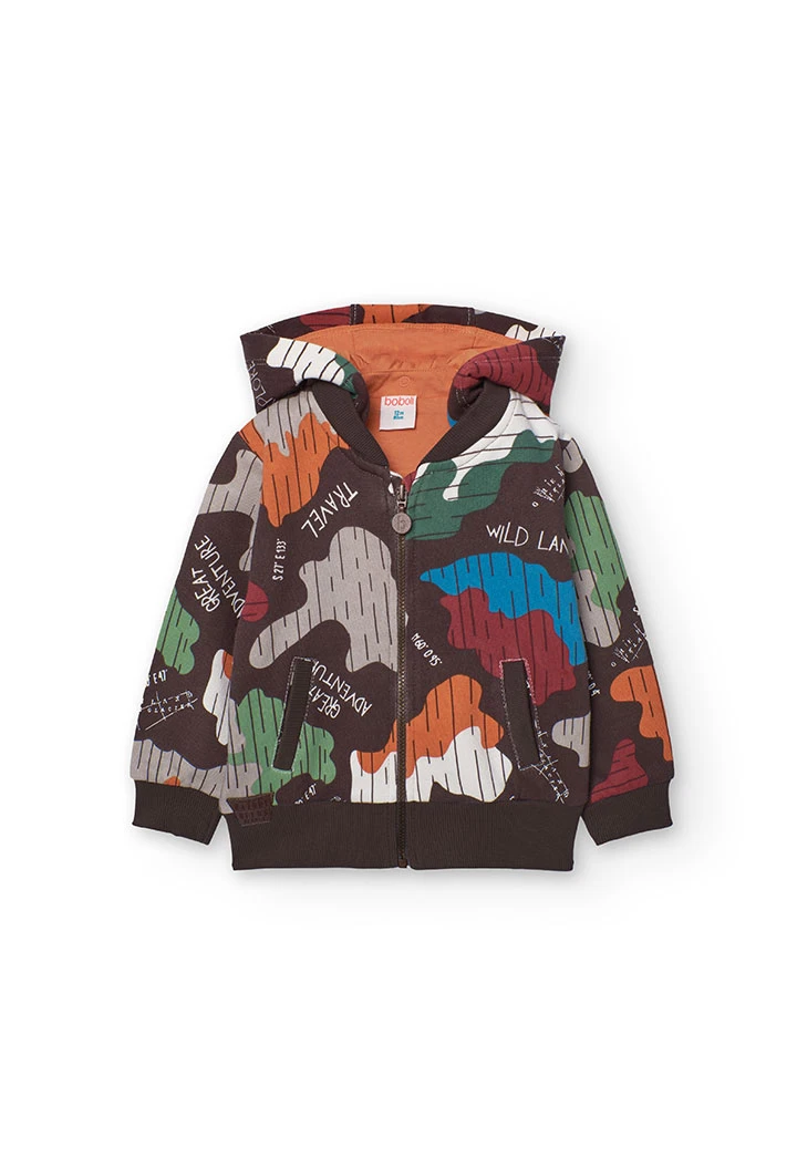 Fleece jacket for baby boy with camouflage print