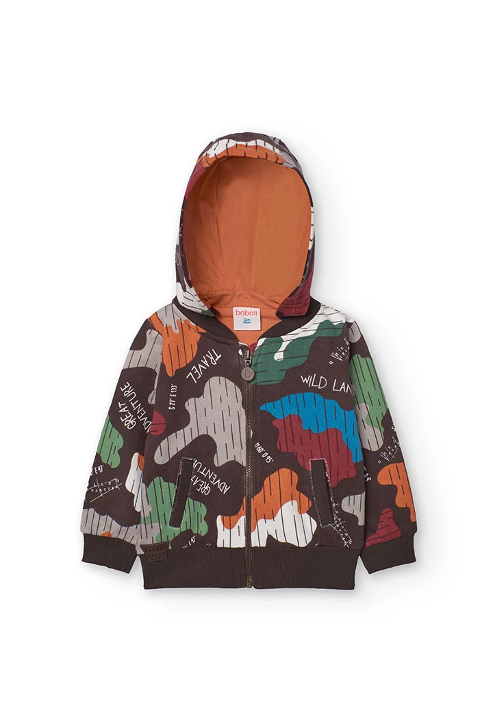 Fleece jacket for baby boy with camouflage print