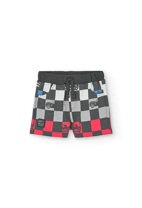 Strick-Bermudashorts für Babyjungen mit grauem und rotem Muster
