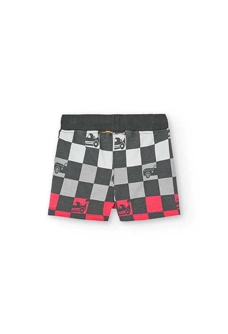 Strick-Bermudashorts für Babyjungen mit grauem und rotem Muster