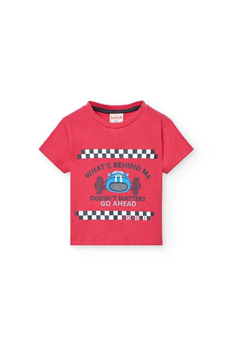 T-shirt en maille pour bébé garçon avec motif automobile en couleur fraise