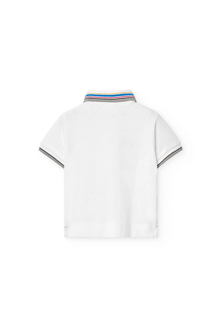 Baby boy knit polo shirt in white with race car print