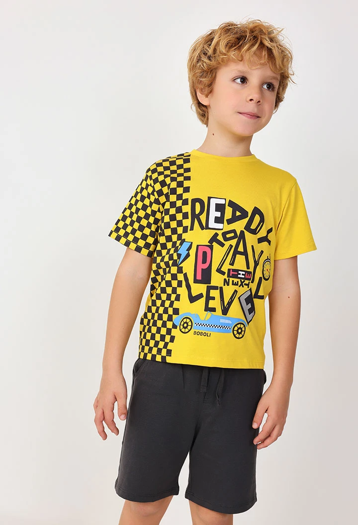 Baby boy knitted t-shirt and shorts set in yellow