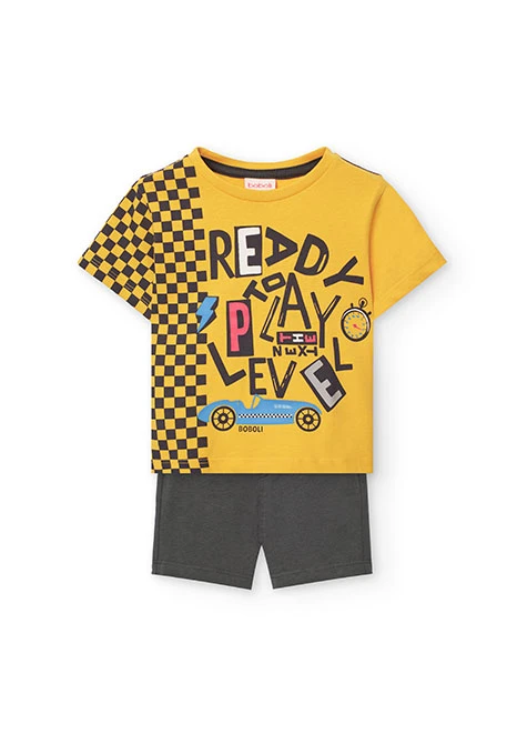 Baby boy knitted t-shirt and shorts set in yellow