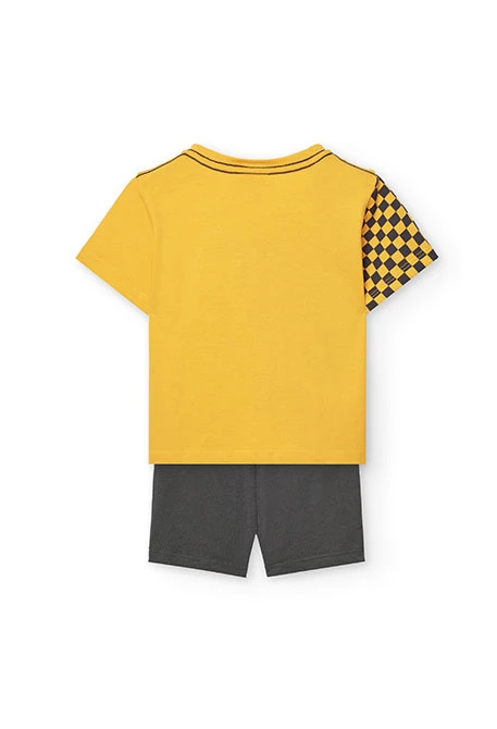 Baby boy knitted t-shirt and shorts set in yellow