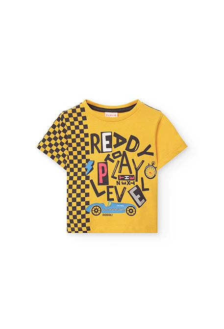Baby boy knitted t-shirt and shorts set in yellow