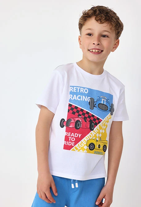 Baby boy knitted T-shirt in white with print
