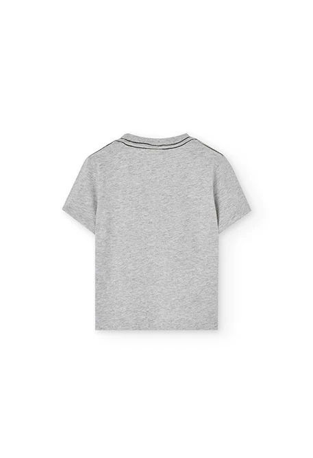T-shirt en maille pour bébé garçon en gris chiné avec imprimé.