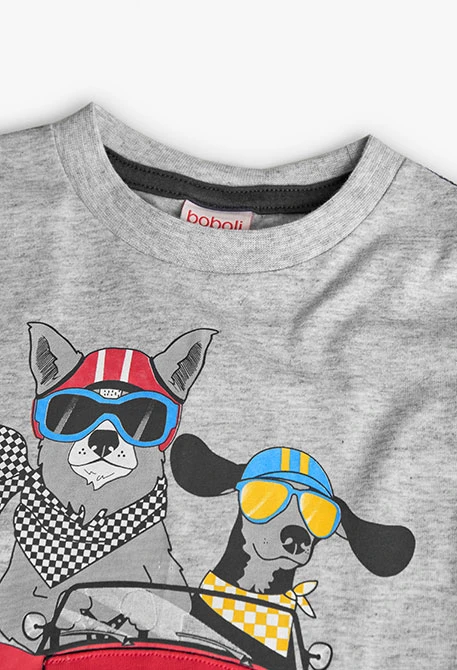 T-shirt en maille pour bébé garçon en gris chiné avec imprimé.