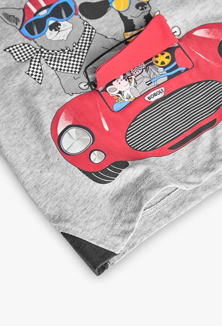 T-shirt en maille pour bébé garçon en gris chiné avec imprimé.