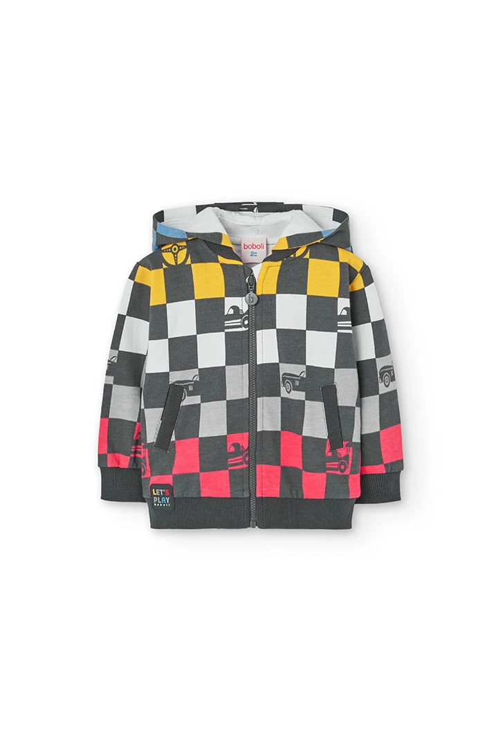Baby boy plush jacket with racing print