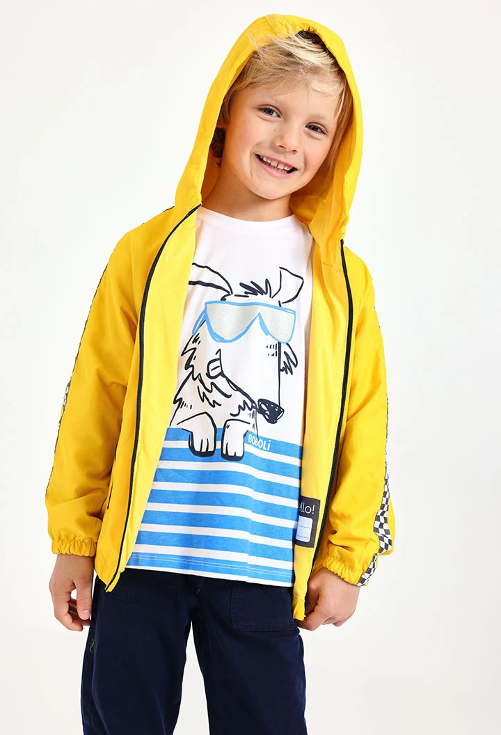 Knitted parka for baby boy in yellow colour