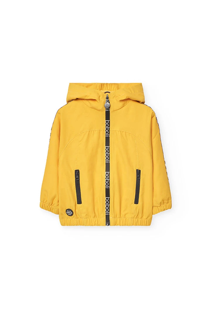 Knitted parka for baby boy in yellow colour