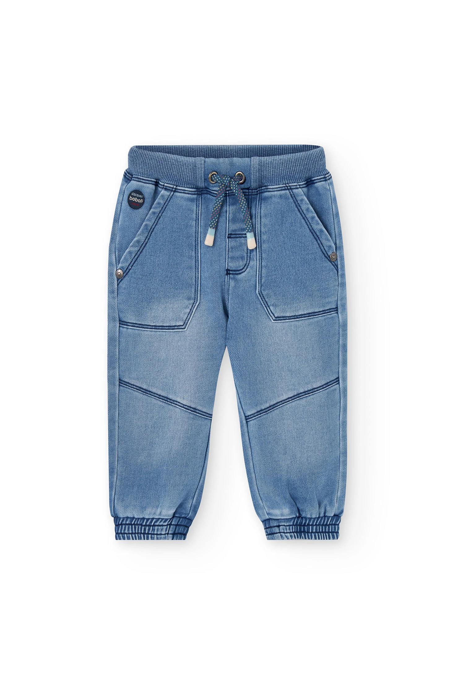 Pantalon En Denim Tricoté Boboli Pour Fille - Tissu Doux Et Élastique, Taille 3 Ans, Couleur Bleu Avec Fleurs