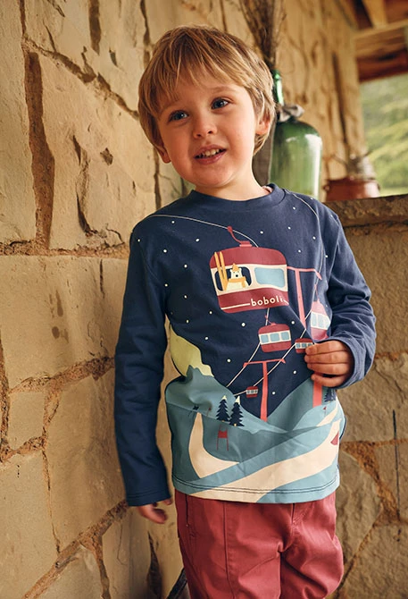T-shirt menino malha azul-marinho teleférico
