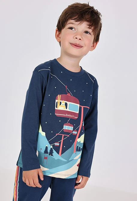 T-shirt garçon tricot bleu marine téléphérique