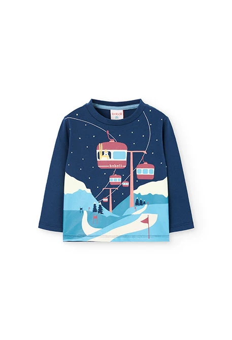 Navy blue cable car knit boyss T-shirt