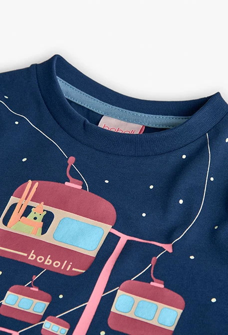 Navy blue cable car knit boyss T-shirt