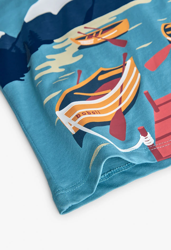 Camiseta niño punto estampada verde turquesa