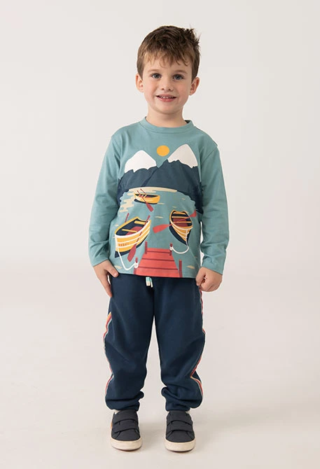 Turquoise green printed knit boy´s t-shirt