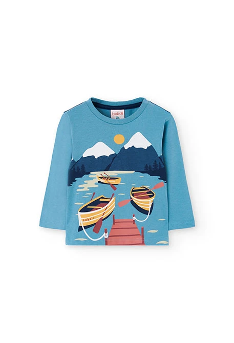 Turquoise green printed knit boy´s t-shirt