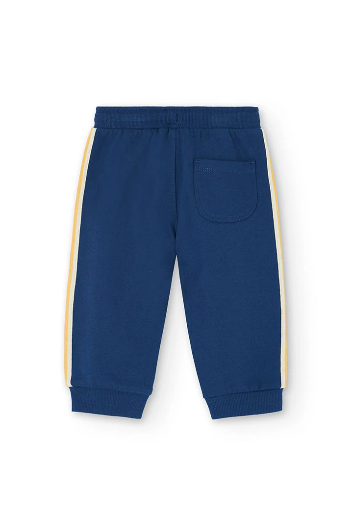 Pantalon garçon en molleton bleu marine à rayures