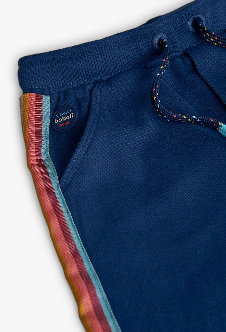 Navy blue fleece trousers with stripes for boys