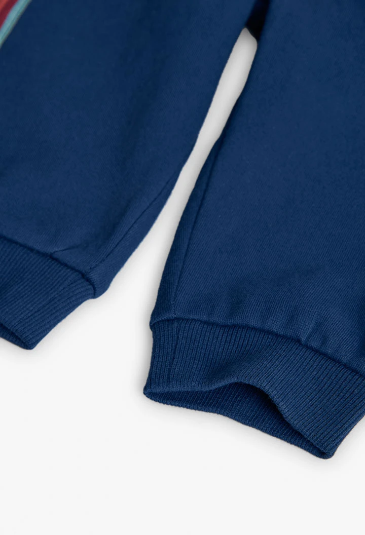 Navy blue fleece trousers with stripes for boys