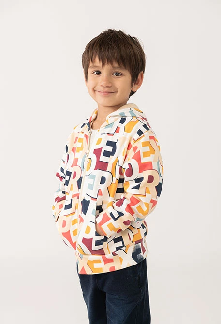 Veste garçon en peluche lettres colorées