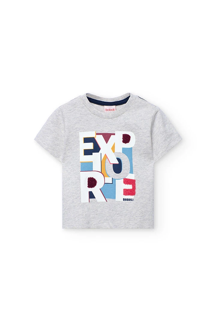 Jungen-T-Shirt aus rohweißem Strick mit Buchstaben