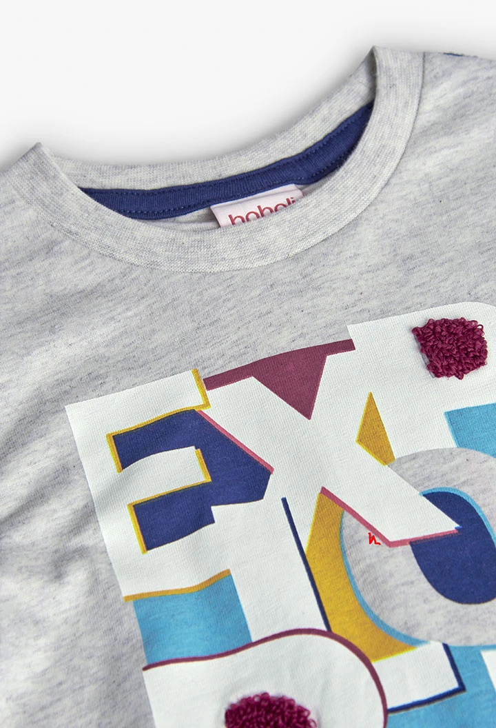 Jungen-T-Shirt aus rohweißem Strick mit Buchstaben