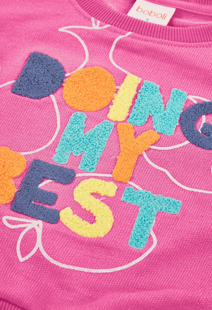 Girl?s pink printed cotton jumper