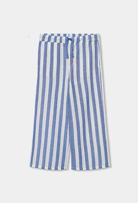 Calças de linho às riscas para menina