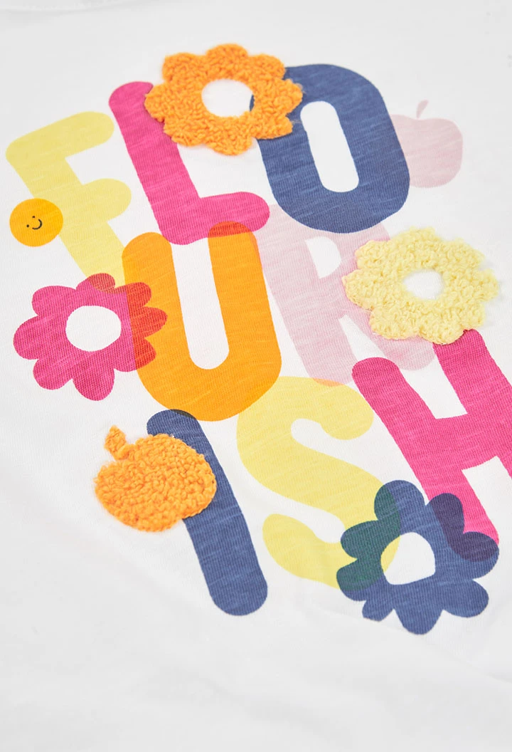 Langarm-T-Shirt für Mädchen aus weißem Jersey.