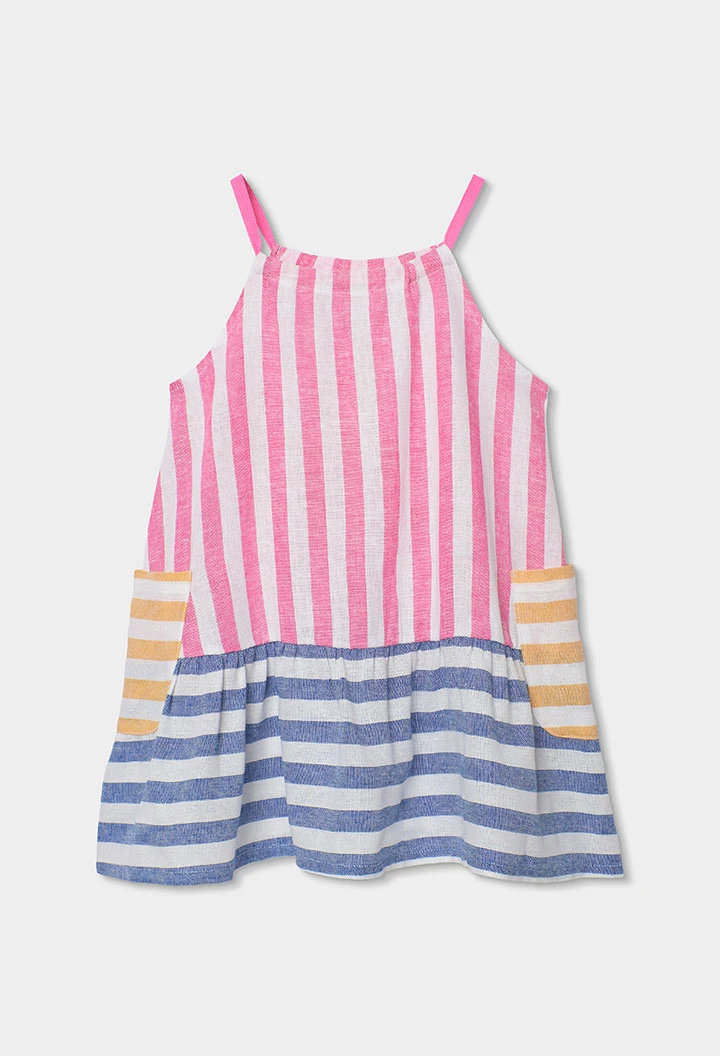 Blusa lunga in lino a righe per bambina