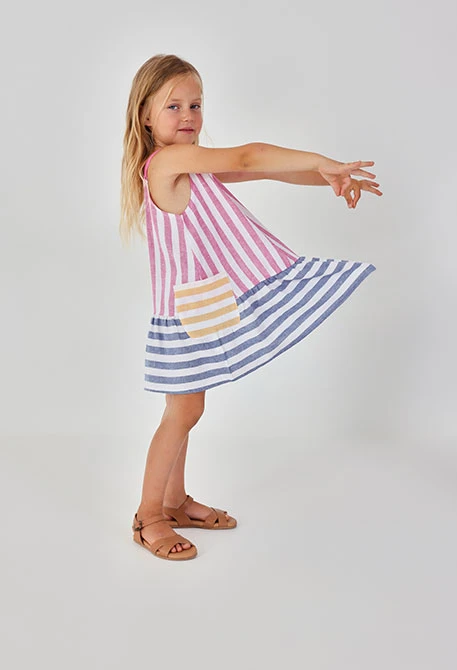 Robe en lin à rayures pour fille