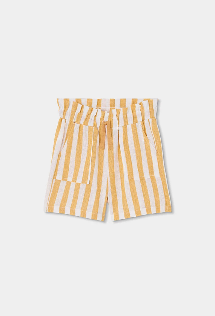 pantalons curts de lli de ratlles blanques i grogues