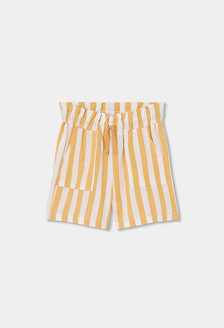 shorts in lino a righe bianche e gialle