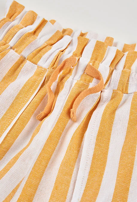 calções de linho riscas branco amarelo
