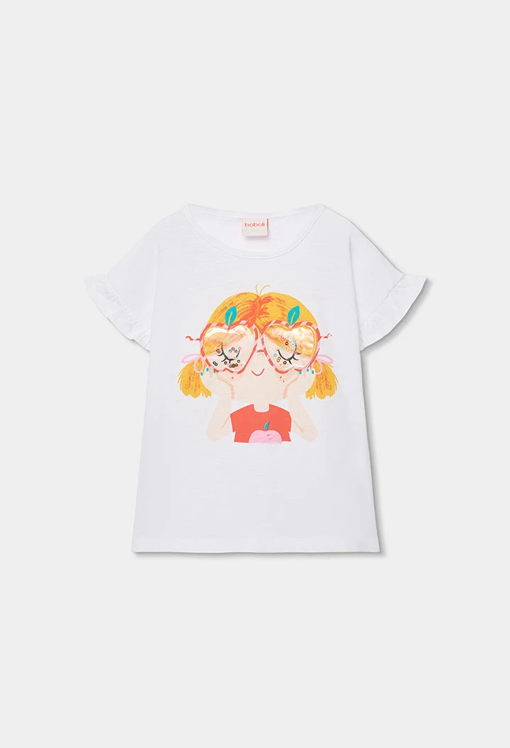 Maglietta bambina in jersey di cotone bianco