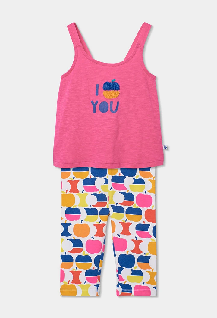 Conjunto menina malha maçãs rosa